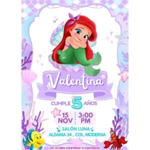 Invitación digital fiesta cumpleaños la Sirenita