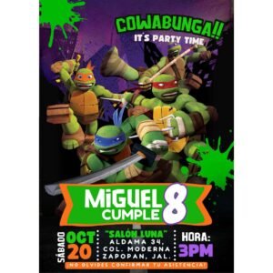 Invitación digital fiesta cumpleaños Tortugas Ninja modelo 1