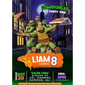 Invitación digital fiesta cumpleaños Tortugas Ninja modelo 2