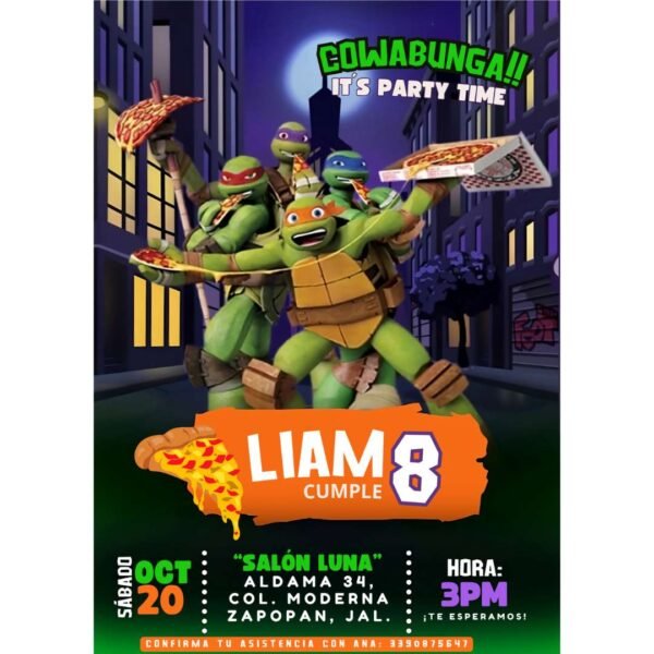 Invitación digital fiesta cumpleaños Tortugas Ninja modelo 2