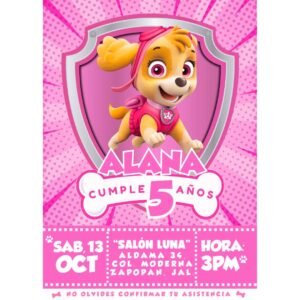 Invitación digital fiesta cumpleaños Paw Patrol modelo 3