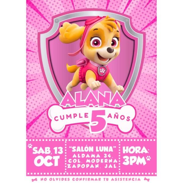 Invitación digital fiesta cumpleaños Paw Patrol modelo 3