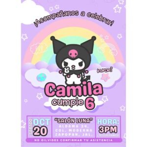 Invitación digital fiesta cumpleaños Kuromi modelo 1