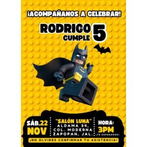 Invitación digital fiesta cumpleaños Batman Lego