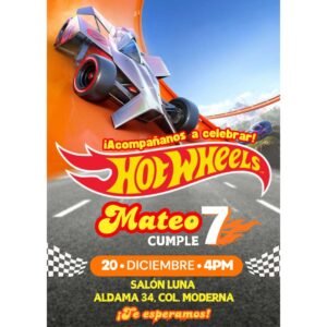 Invitación digital fiesta cumpleaños Hot Wheels
