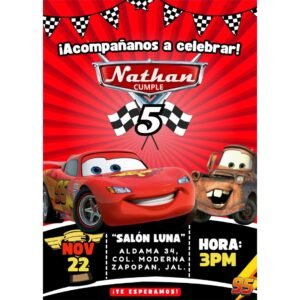 Invitación digital fiesta cumpleaños Cars