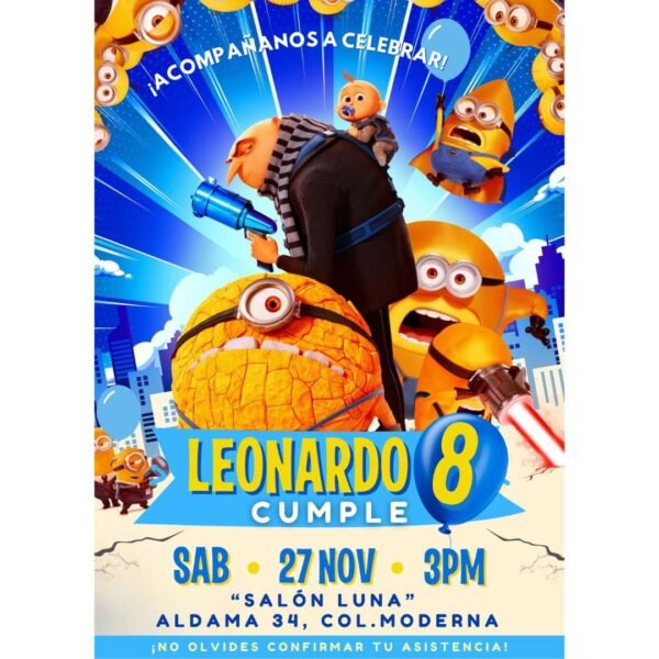 Invitación digital fiesta cumpleaños Minions modelo 1