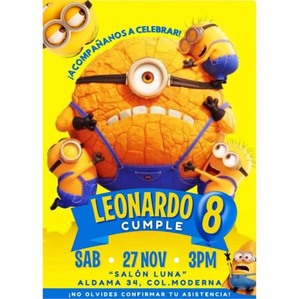 Invitación digital fiesta cumpleaños Minions modelo 2