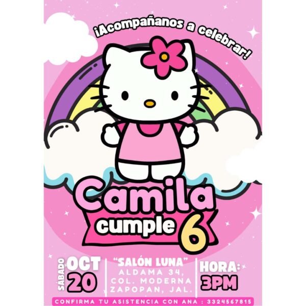 Invitación digital fiesta cumpleaños Hello Kitty