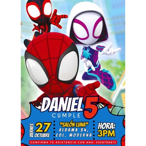 Invitación digital fiesta cumpleaños Spidey modelo 1