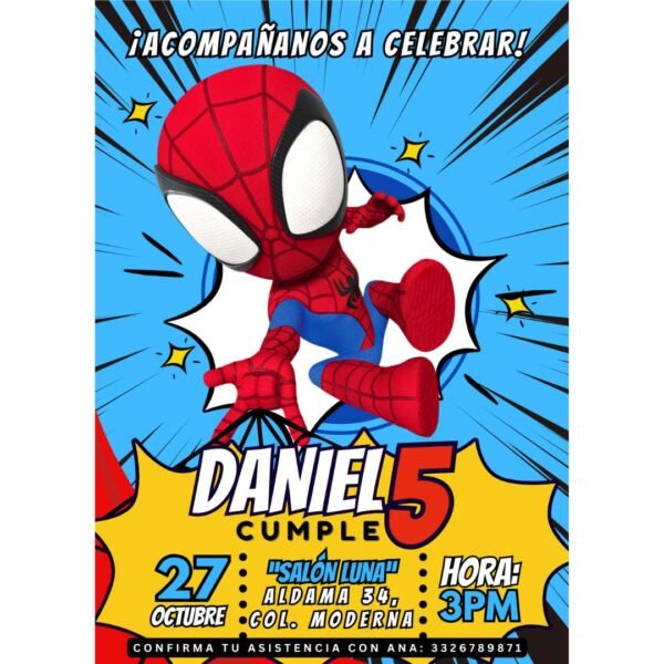 Invitación digital fiesta cumpleaños Spidey modelo 2