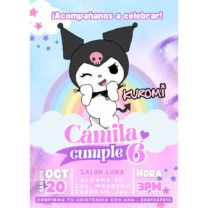 Invitación digital fiesta cumpleaños Kuromi modelo 2