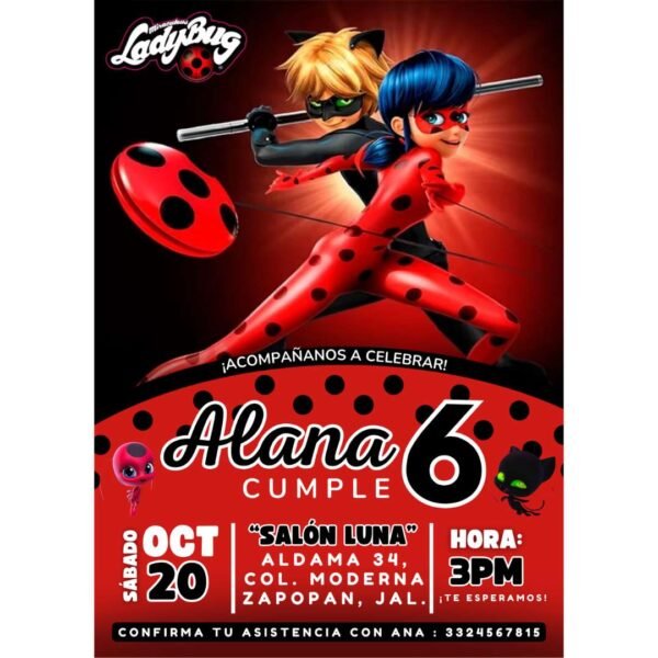 Invitación digital fiesta cumpleaños Ladybug modelo 2