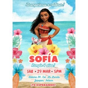 Invitación digital fiesta cumpleaños Moana modelo 2