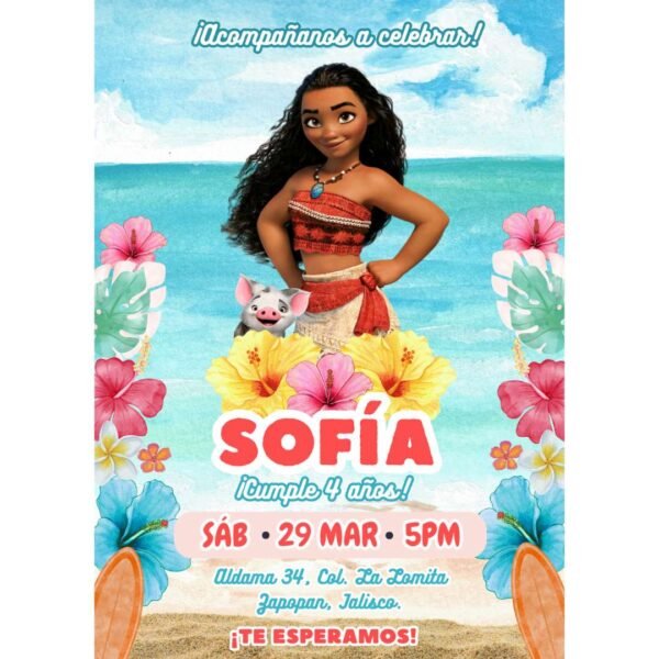 Invitación digital fiesta cumpleaños Moana modelo 2