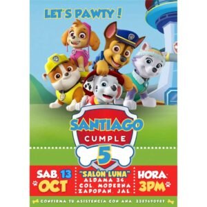 Invitación digital fiesta cumpleaños Paw Patrol modelo 2