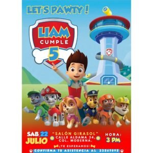 Invitación digital fiesta cumpleaños Paw Patrol modelo 1