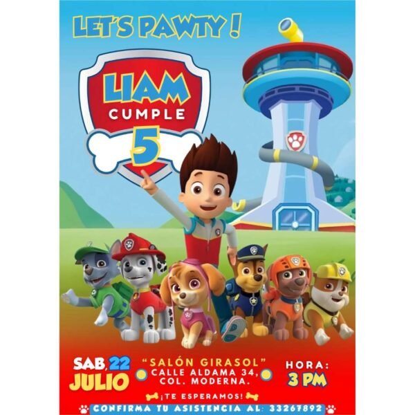 Invitación digital fiesta cumpleaños Paw Patrol modelo 1