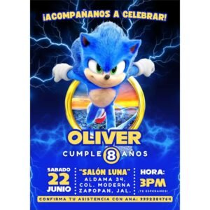 Invitación digital fiesta cumpleaños Sonic