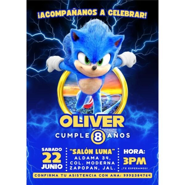 Invitación digital fiesta cumpleaños Sonic