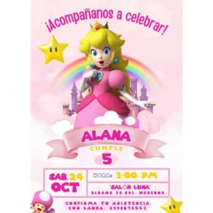 Invitación digital fiesta cumpleaños Princesa Peach