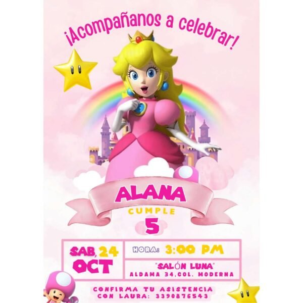Invitación digital fiesta cumpleaños Princesa Peach