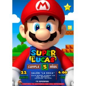 Invitación digital fiesta cumpleaños Súper Mario