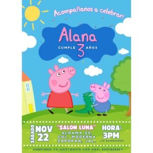 Invitación digital fiesta cumpleaños Peppa Pig modelo 2