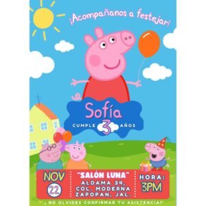 Invitación digital fiesta cumpleaños Peppa Pig modelo 1