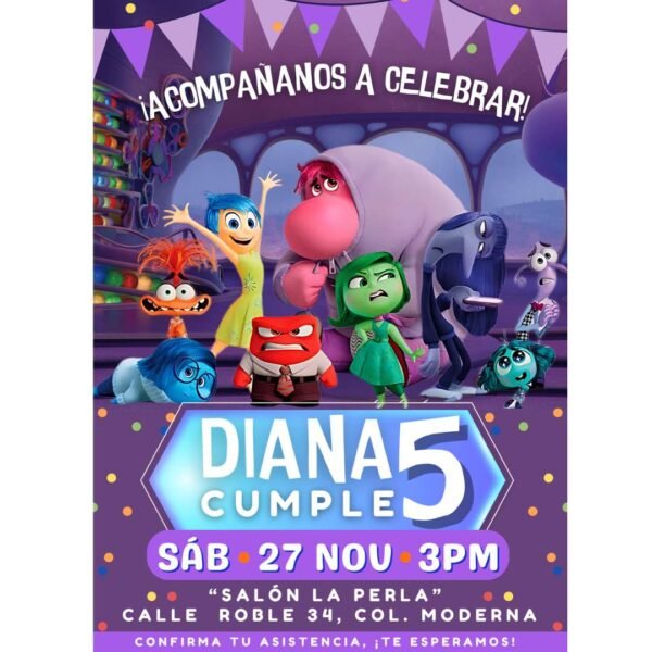 Invitación digital fiesta cumpleaños Intensamente modelo 2