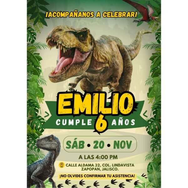 Invitación digital fiesta cumpleaños Dinosaurios