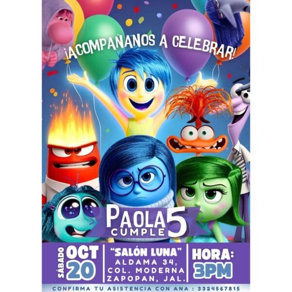 Invitación digital fiesta cumpleaños Intensamente modelo 1