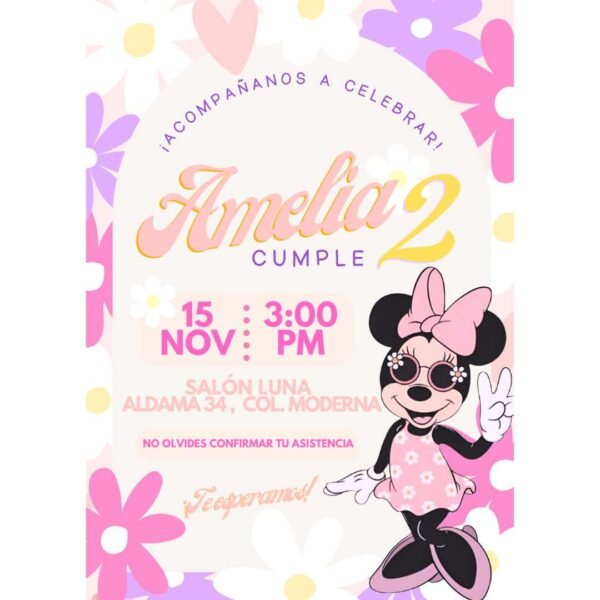 Invitación digital fiesta cumpleaños Minnie Mouse
