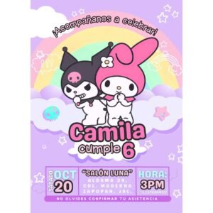 Invitación digital fiesta cumpleaños Kuromi y Melody